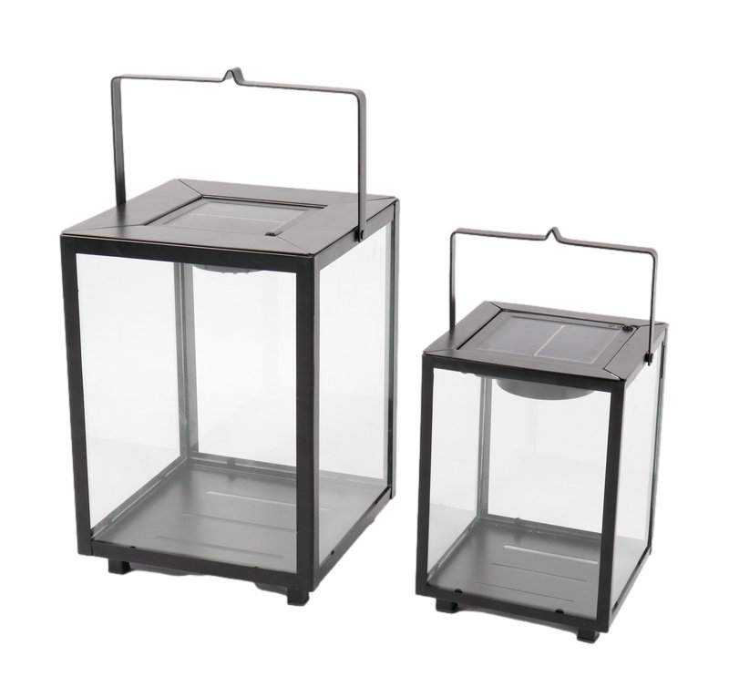 Linterna solar de hierro con cristal.