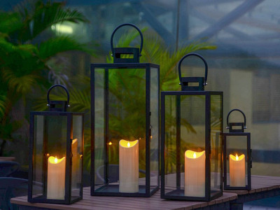 Solar-powered metal lanterns 