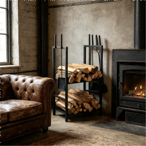 Soporte para leña de chimenea con herramientas