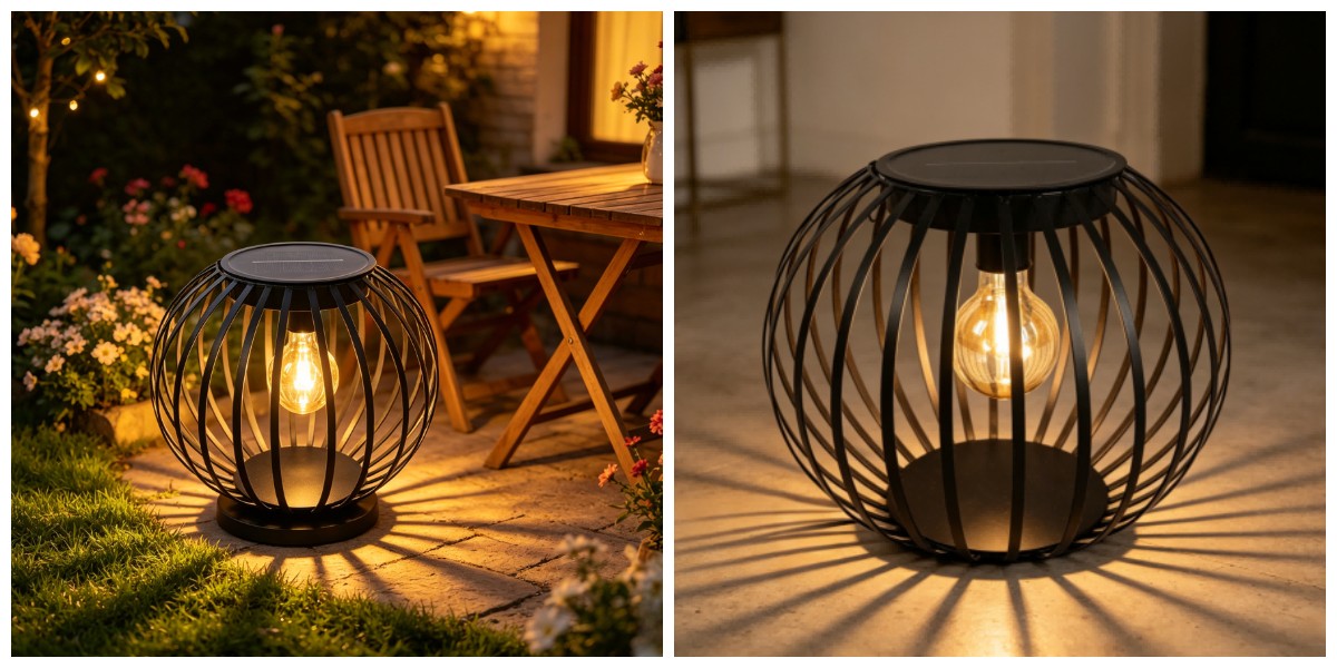 Solarlaterne aus schwarzem Metall