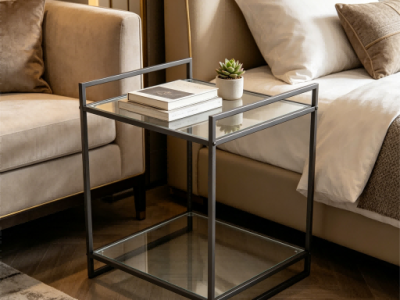 mesa auxiliar de vidrio estilizada