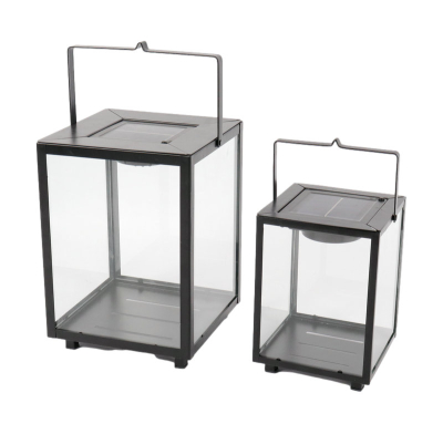 Solar iron lantern with glass