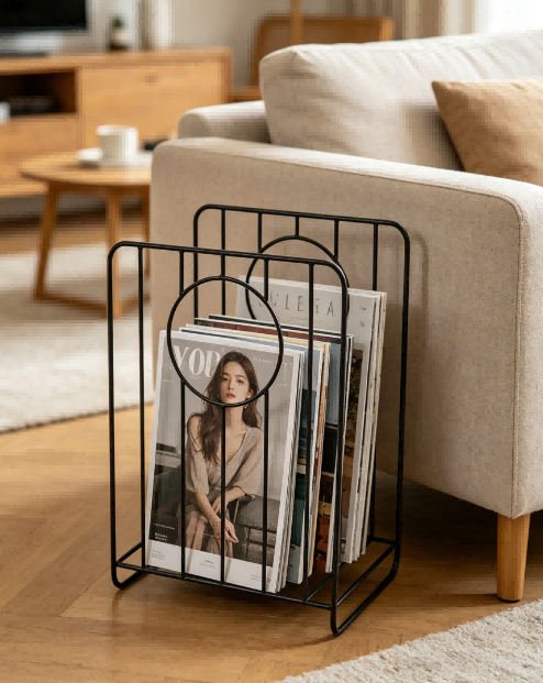 Black Metal Magazine Rack