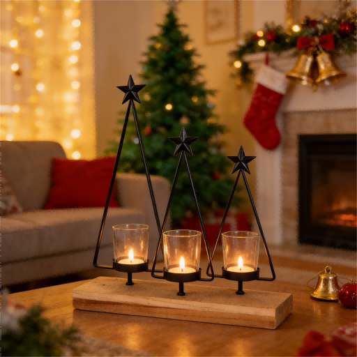 Rustikaler, moderner Kerzenhalter mit Holzsockel für die Heimdekoration Rustikaler, moderner Kerzenhalter mit Holzsockel für die Heimdekoration