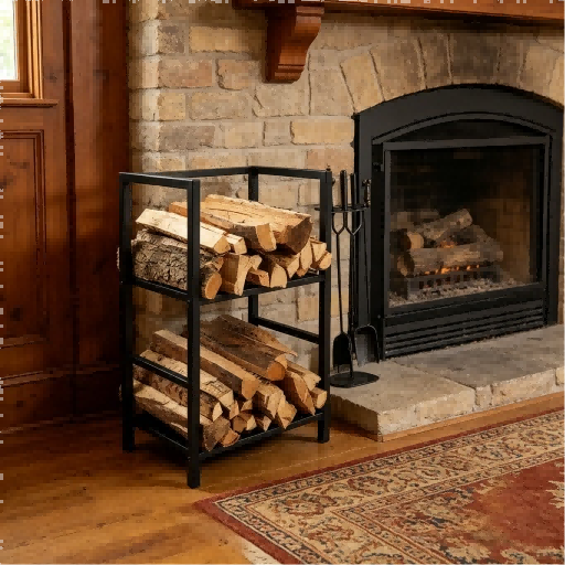 Soporte para leña de chimenea con herramientas