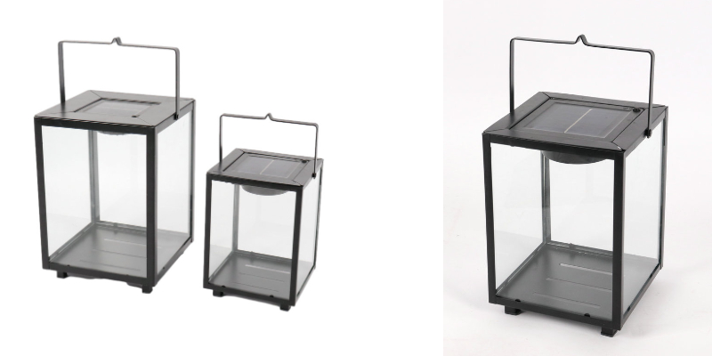 Linterna solar de hierro con cristal.