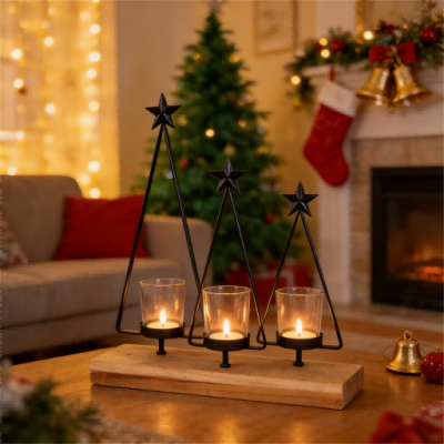 حامل شموع بقاعدة خشبية