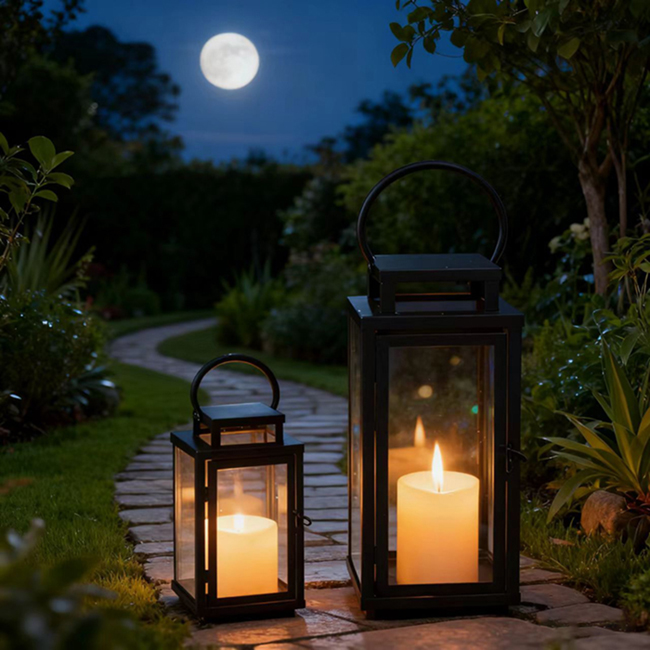 metal and glass candle lantern