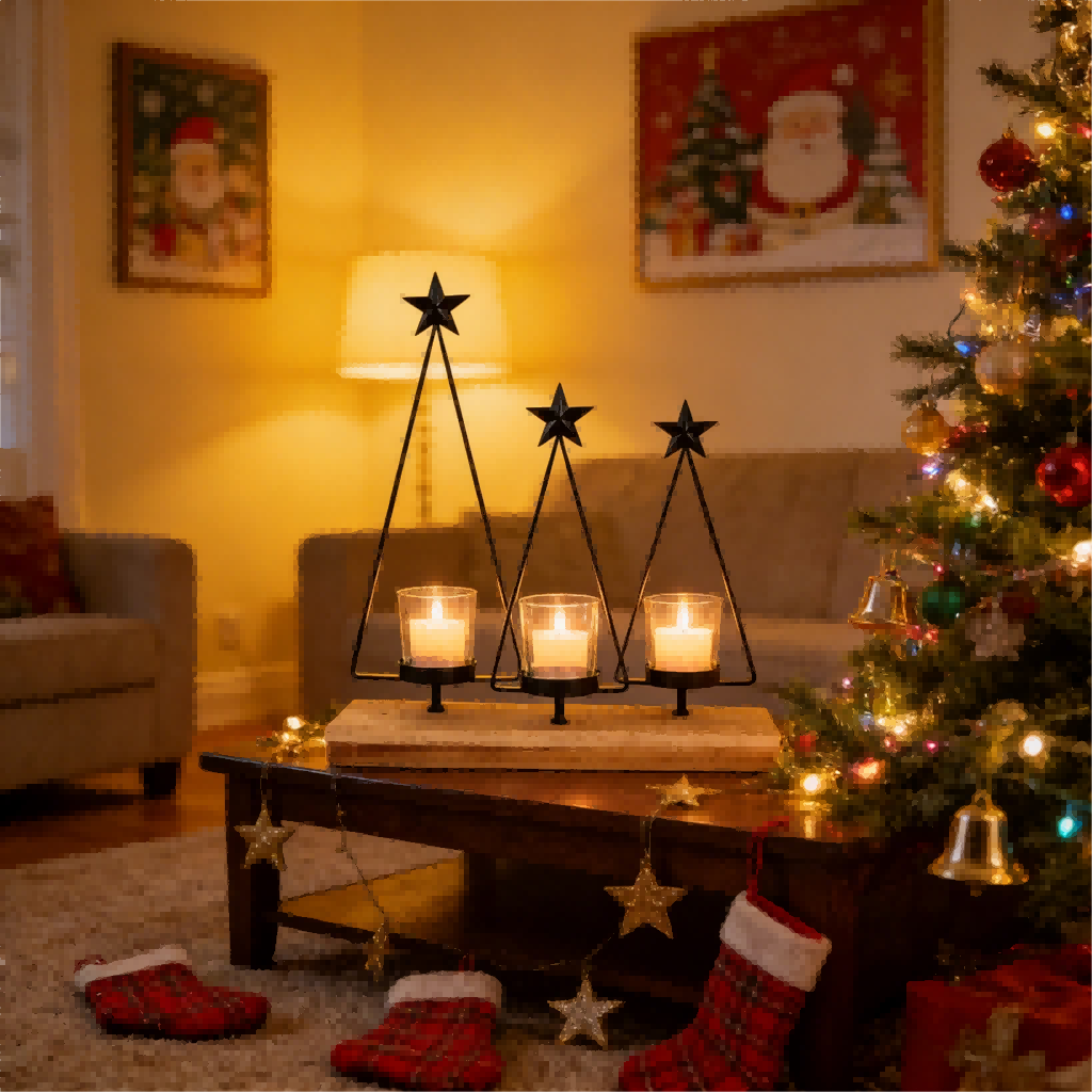 Rustikaler, moderner Kerzenhalter mit Holzsockel für die Heimdekoration Rustikaler, moderner Kerzenhalter mit Holzsockel für die Heimdekoration